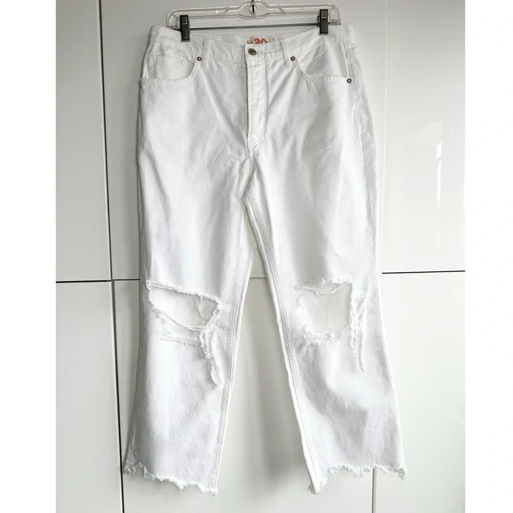 We The Free Maggie Mid Rise Straight Jean  in Optic White Denim Distressed 30 - Picture 5 of 14